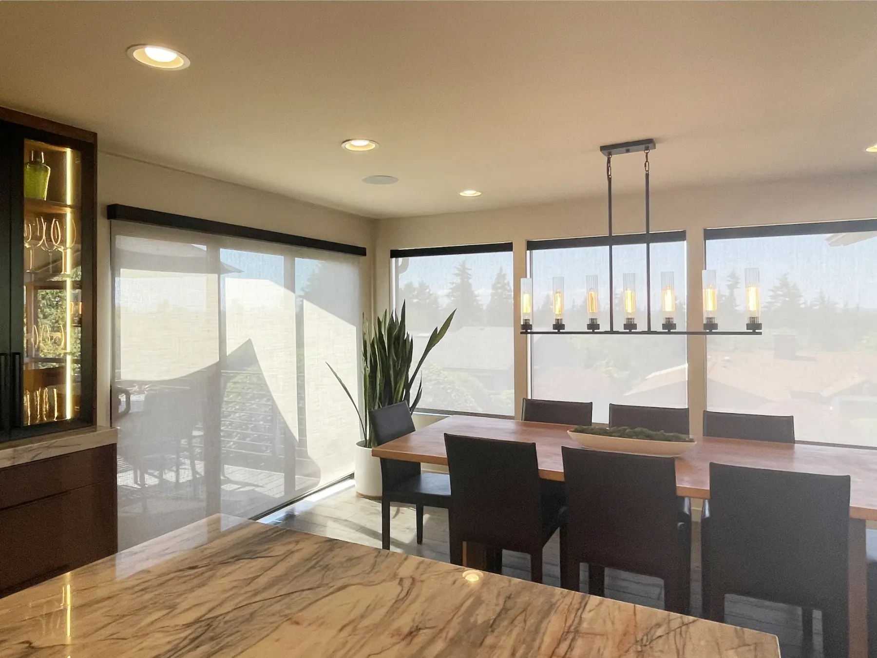 Motorized Solar Shades for a Remodeled Dining Room in Bellevue