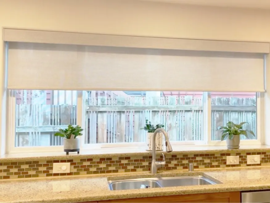 Motorized roller shades for a kitchen in Seattle