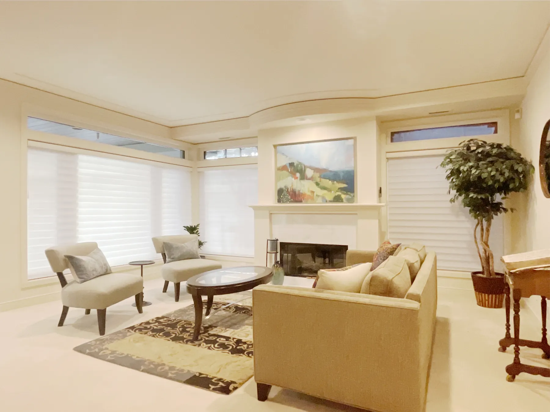 Silhouette Sheer Shades in a Closed Position for a Living Room in Kirkland