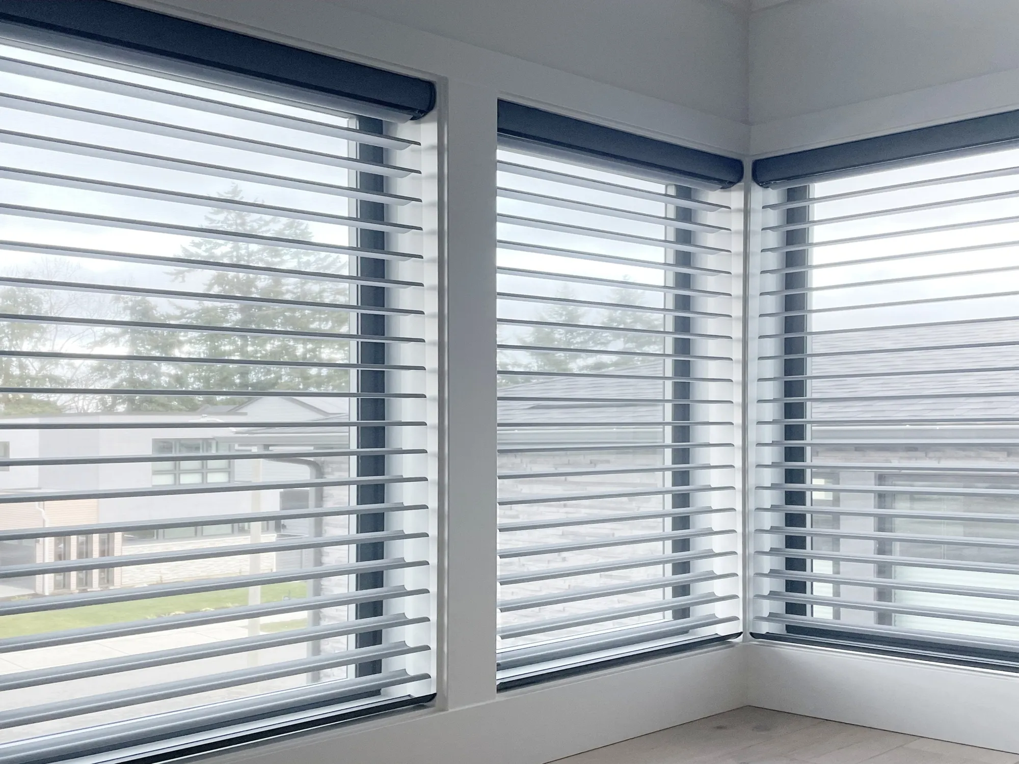 Motorized Hunter Douglas Silhouette® sheer shades installed in a Bellevue home