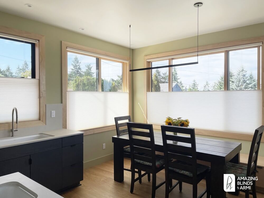 Contemporary Honeycomb Shades for Wide Windows on SW Othello St in West Seattle, WA