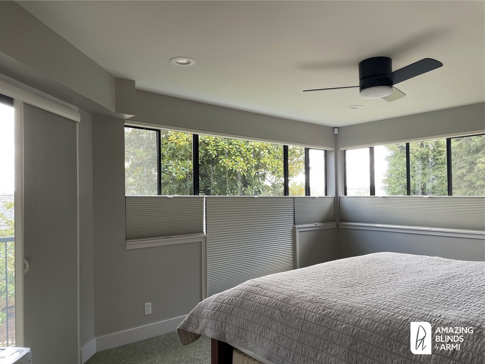 Flexible Honeycomb Shades for Odd Shaped Windows on NE 88th St in Seattle, WA