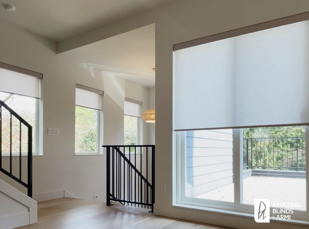 Modern Motorized Roller Shades for a Townhome on 30th Ave W in Magnolia, Seattle, WA